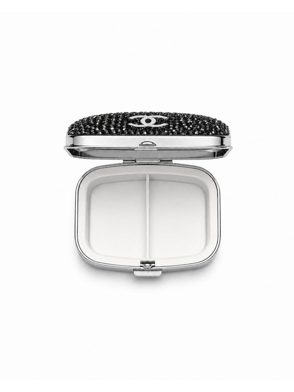 Chanel Black Crystal CC Travel Pill Case Silver Compact with Box - Picture 6 of 8